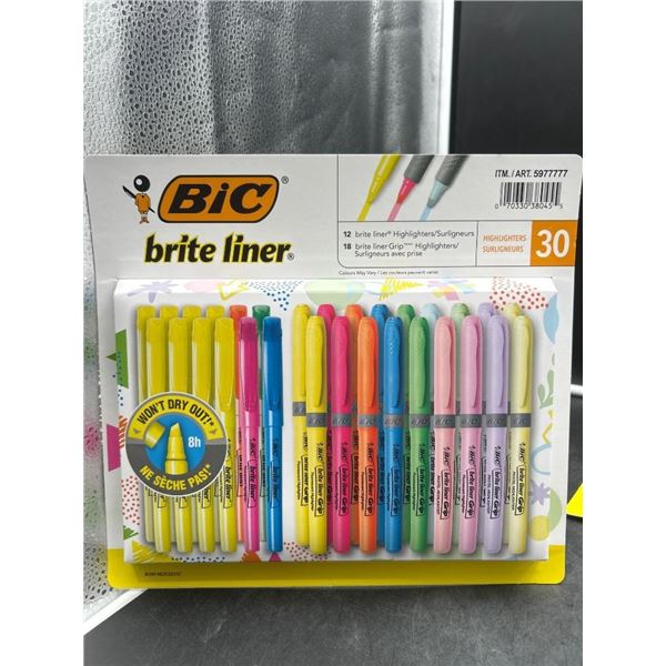 BIC Brite Liner Highlighters, Grip Model, 30 Assorted Colors