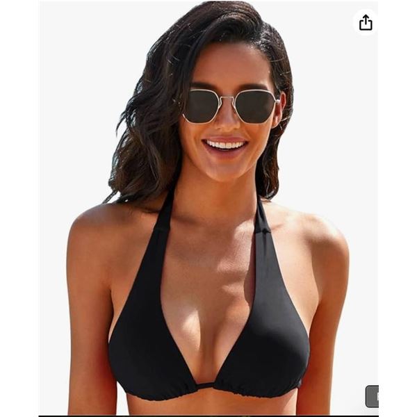 Milumia Women’s Casual Tie Back Halter Bikini Top Black XL