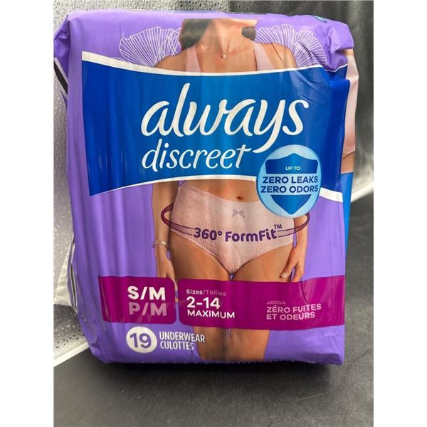 Always Discreet 360 Degree FormFit Underwear, S/M, 19 Count