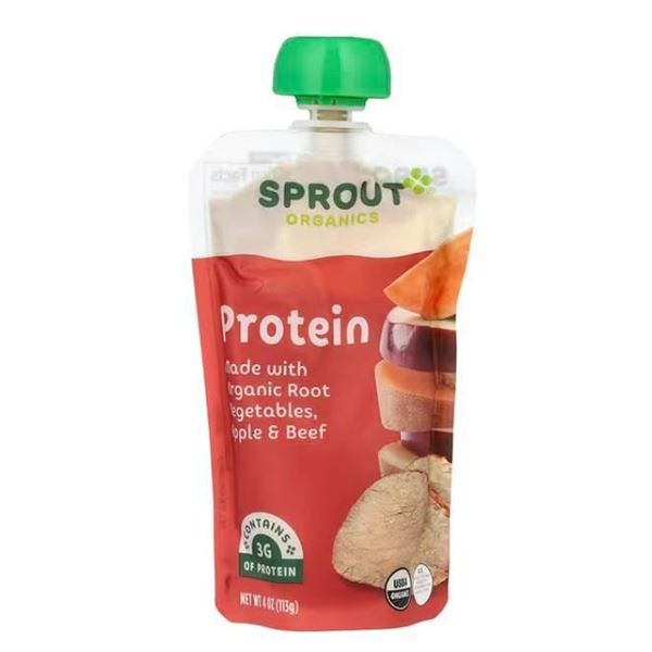 Sprout Organics Protein Pouches with Root Vegetables, Apple & Beef, 6x113g
