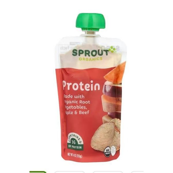 Sprout Organics Protein Pouches with Root Vegetables, Apple & Beef, 6x113g