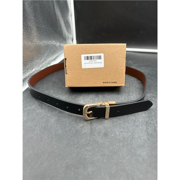 HOTWILL Reversible Black and Coffee Leather Belt with Gold Buckle