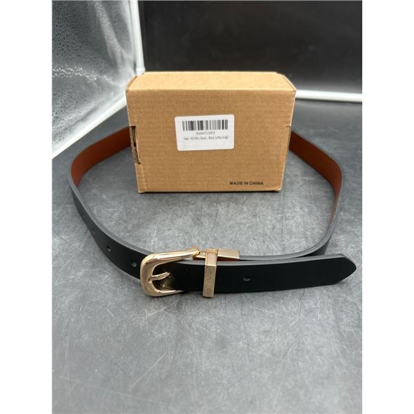 HOTWILL Reversible Black and Coffee Leather Belt with Gold Buckle
