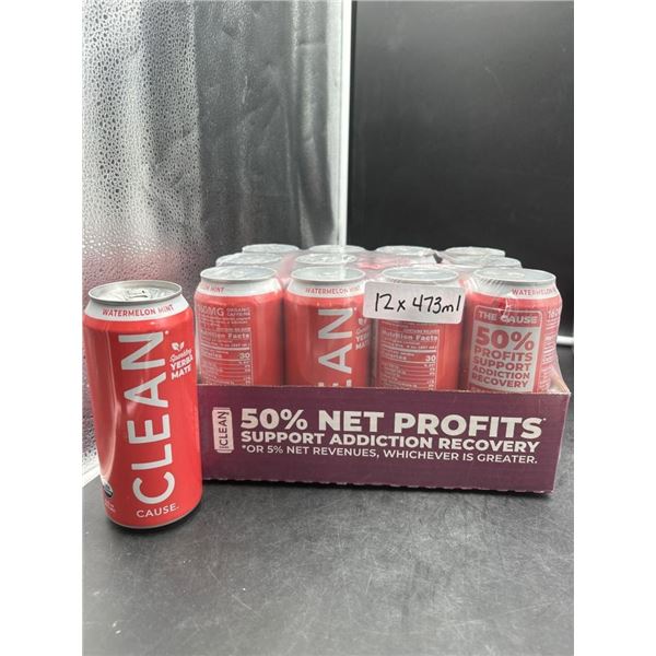 Clean Cause Sparkling Yerba Mate, Watermelon Mint, 12 x 473ml Cans
