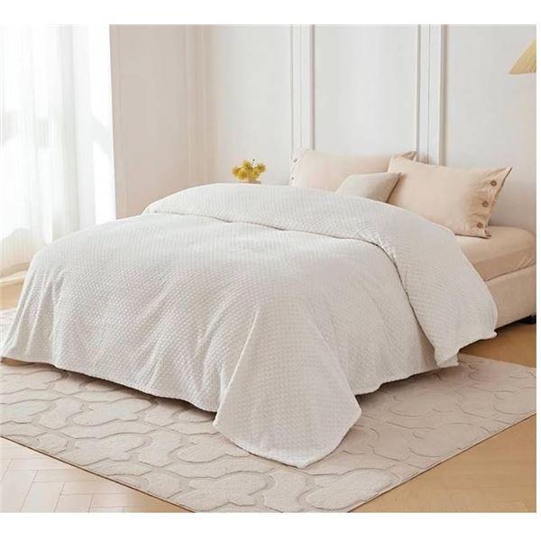COOVA COOVA Cozy Soft Fleece Queen Blanket, Ivory White, Size 90×90 cm