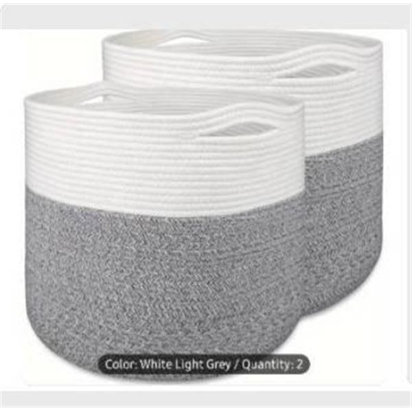 Set of 2 Comfy Homi Cotton Rope Storage Baskets in White and Light Grey