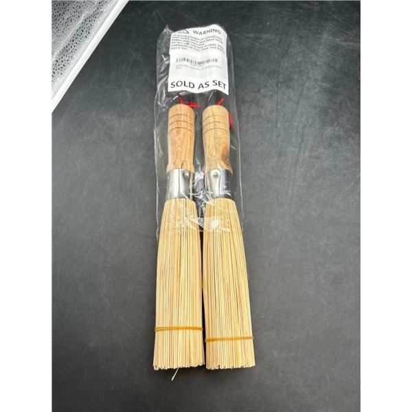 Bamboo Whisk and Wok Brushes Set with Wooden Handles