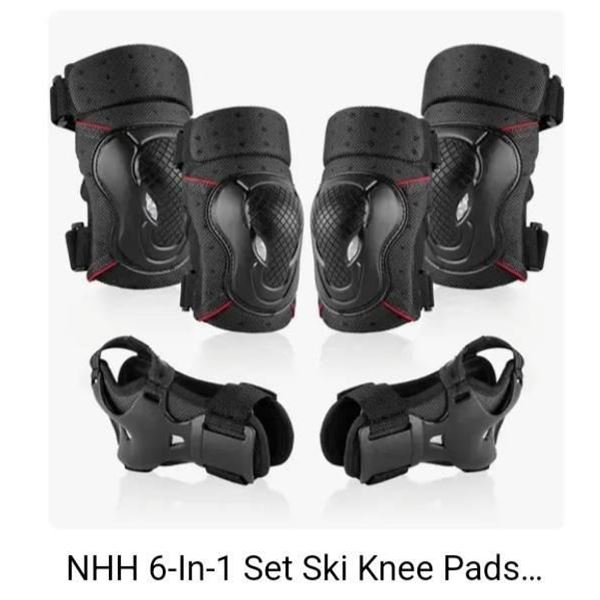 NHH 6-In-1 Ski Knee Pads Set for Men and Women (M, Black)