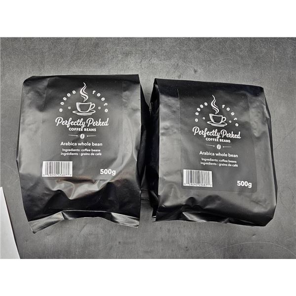 Perfectly Perked Arabica Whole Bean Coffee 500g, Lot of 2