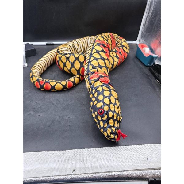 Plush Giant Snake Toy in Yellow and Black Body Design with Red Accents