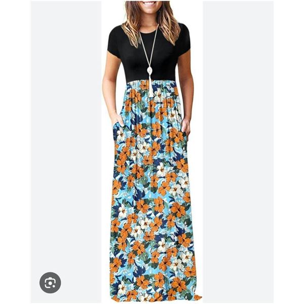 AUSELLY Women’s Dress 26W Black Petunia Blue Floral Design