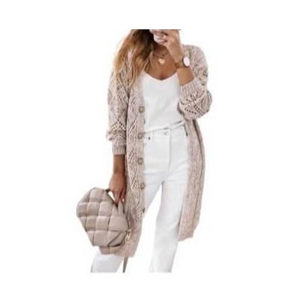 SHEWIN Women’s 2XL Brown Open Front Crochet Cardigan Sweater