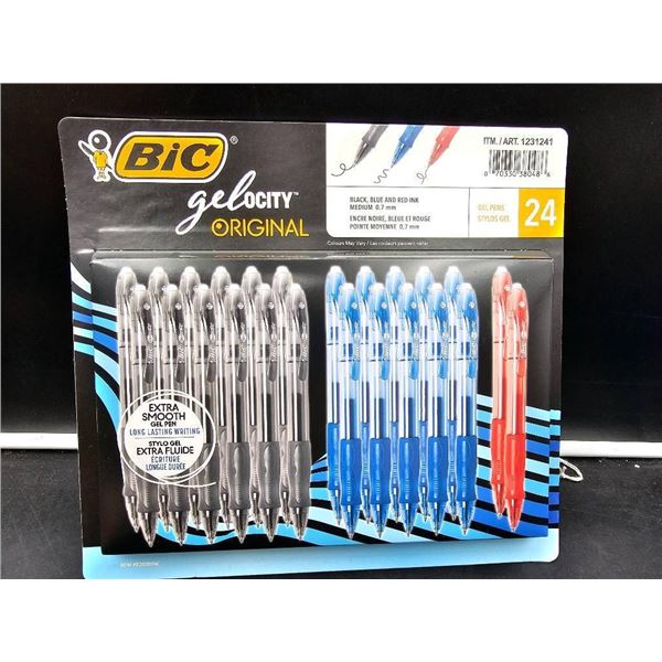 BIC Gelocity Gel Pen Set, Black, Blue, and Red Ink, 24-Pack