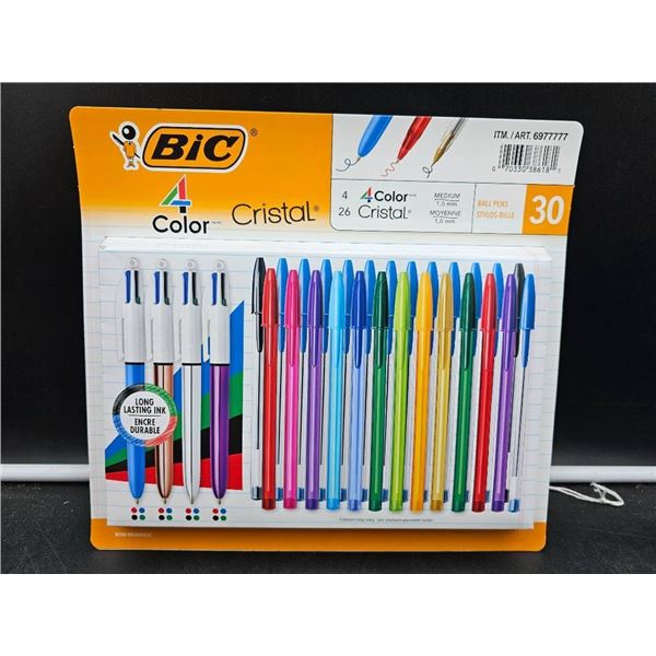 BIC 4-Color Cristal Ballpoint Pens Pack of 30 Assorted Colors
