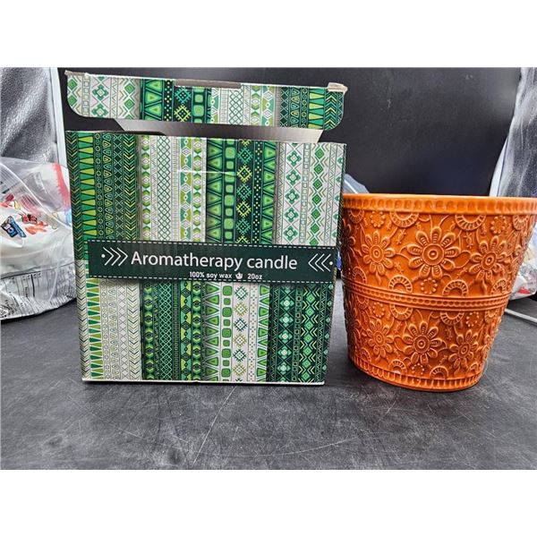 Aromatherapy Candle in Orange Embossed Pot – 20 oz 100% Soy Wax