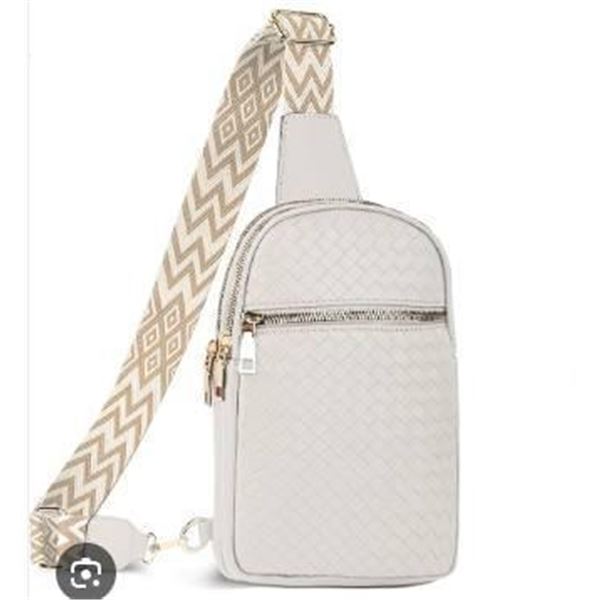 White Cross Body Backpack With Woven Design Adjustable Strap