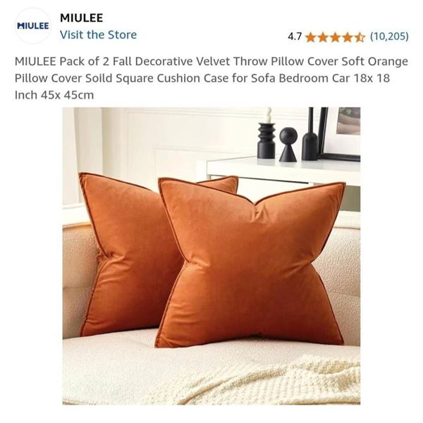 MIULEE Pack of 2 Throw Pillow Covers, Velvet, 18×18 Inches, Orange