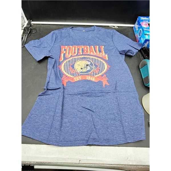 Blue Football Graphic T-Shirt, Size Medium