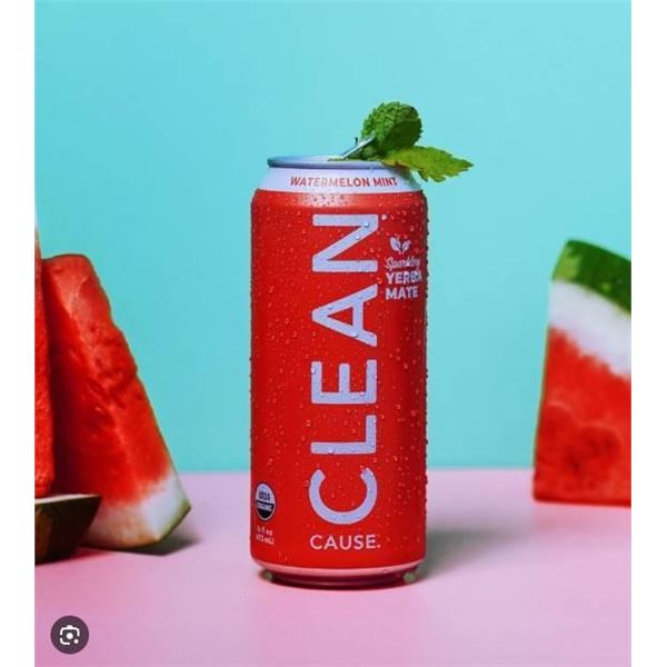 12 x 473ml Clean Cause Watermelon Mint Yerba Mate Energy Drinks