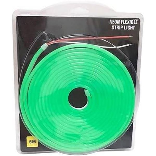 5M Neon Flexible Strip Light with Green Illumination, 220V Power Supply