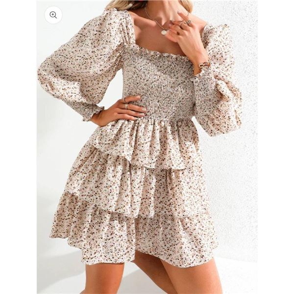 Byinnis Square Neck Floral Print Dress, Size Large