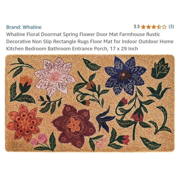 Whaline 17 x 29 Inch Floral Door Mat for Indoor or Outdoor Use