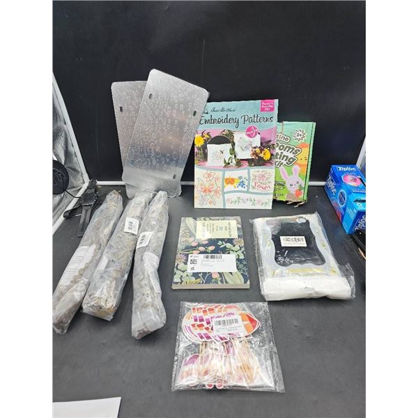 Assorted Art and Craft Items with Watercolor Pad, Embroidery Patterns, and Painting Kit