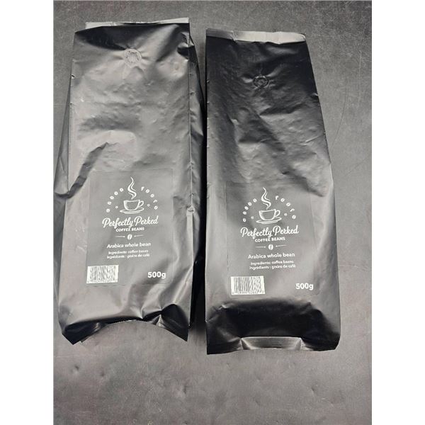Perfectly Perked Arabica Whole Bean Coffee, 2x 500g Bags