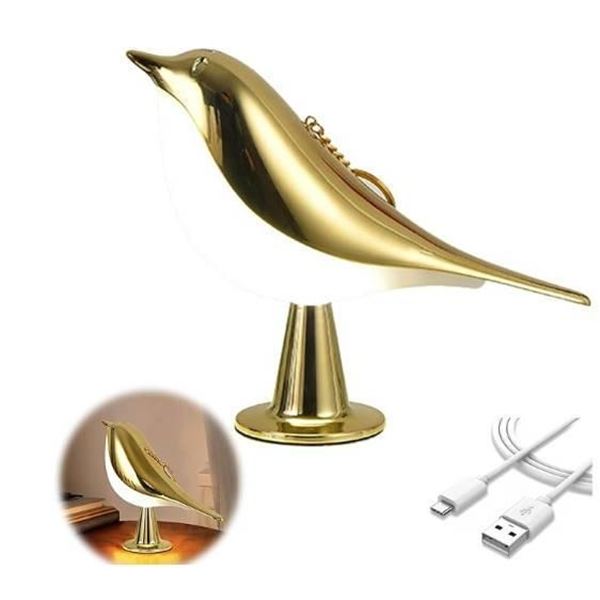 Ruiomii Bird Lamp, Small Night Light, Gold Finish with Touch Switch