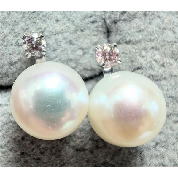 $450 14K  Fresh Water Pearl And Lab Diamond 0.03Ct Earrings