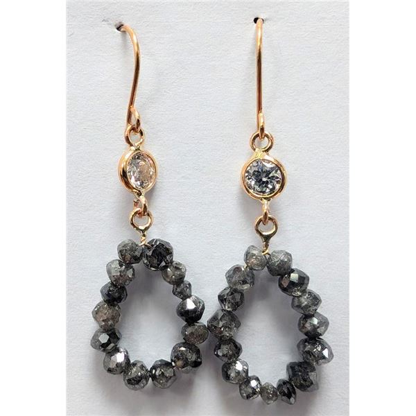 $2180 10K  Lab Diamond 0.28Ct + Natural Gray Diamond 2.9Ct Earrings