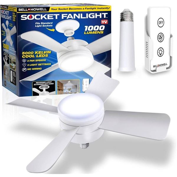 Bell + Howell Socket Fanlight With 3 Fan Speeds and 1000 Lumens