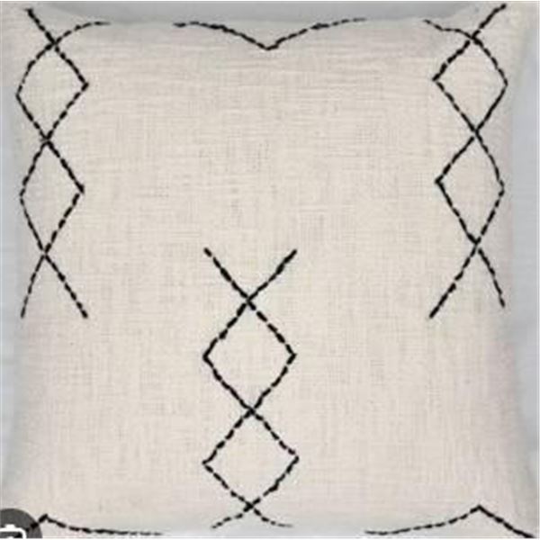 Set of 4 Nobia Fringed Throw Pillows with Geometric Pattern, Beige and Black