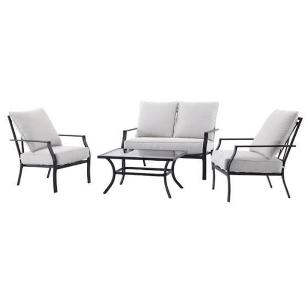 Landon & Co 4 piece Conversation Set  Black Metal with Grey Cushions