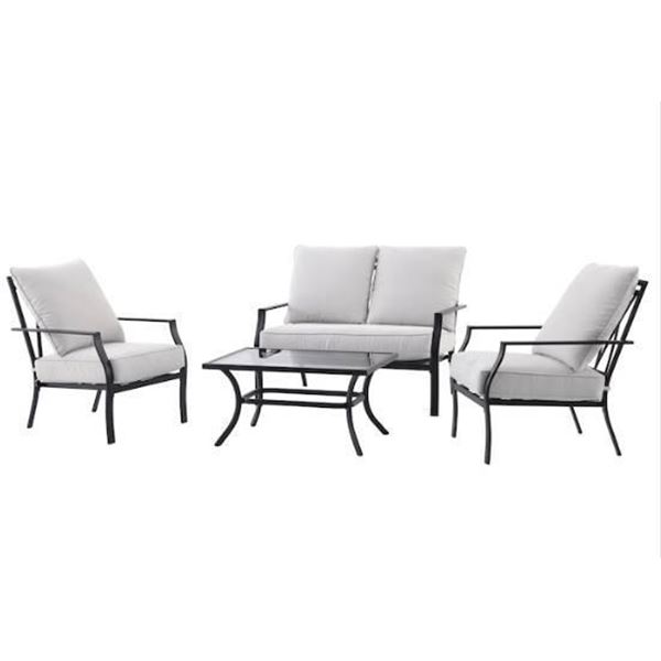Landon & Co 4 piece Conversation Set  Black Metal with Grey Cushions