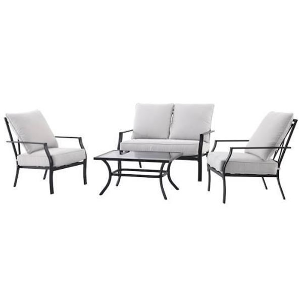 Landon & Co 4 piece Conversation Set  Black Metal with Grey Cushions