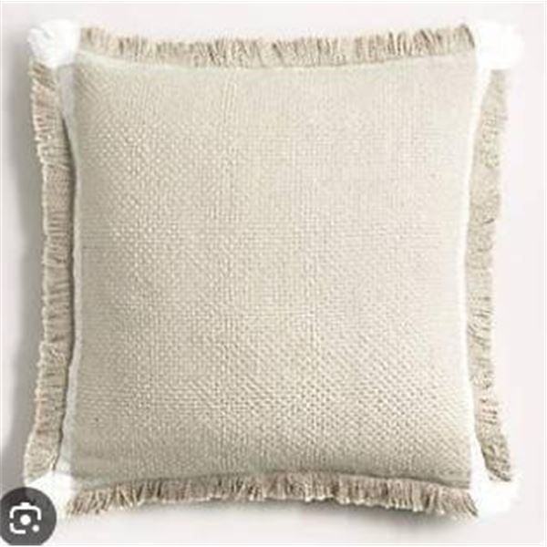 Set of Four Beige Fringed Throw Pillows