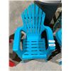 Image 1 : Blue Plastic Adirondack-Style Chair with Slatted Seat and Armrests