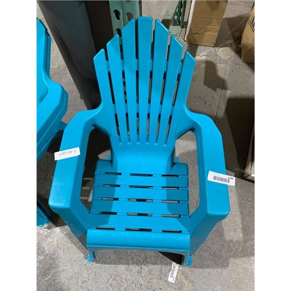 Lot of 2 Bkue Plastic Adirondack Chair with Slatted Design