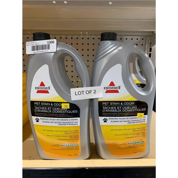 Lot of 2 Bissell Pet Stain and Odor Cleaning Solution Bottles, 1.5L Each