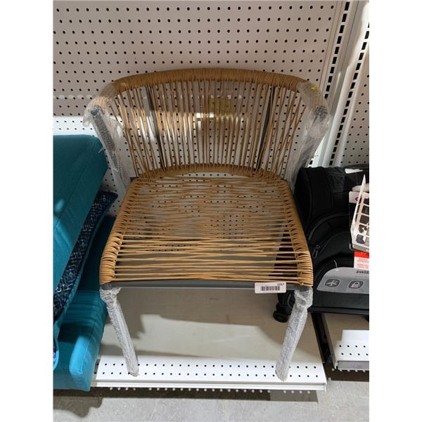 Rattan and Metal-Frame Chair With Curved Backrest
