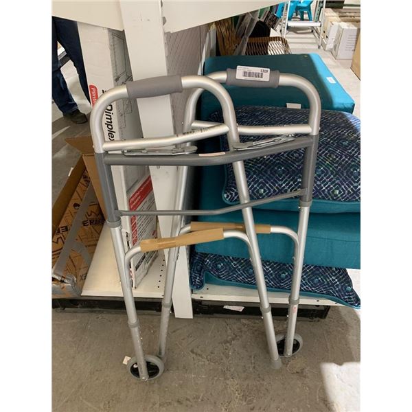 Folding Aluminum Walker with Dual Front Wheels for Mobility Support