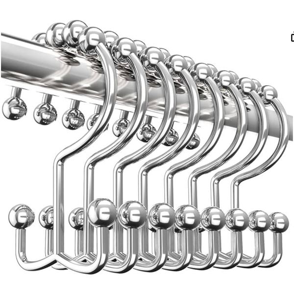 Moda Shower Shower Curtain Hooks Rings 12 Pack, Rust Resistant Double Roller Glide Shower Hooks Lot 