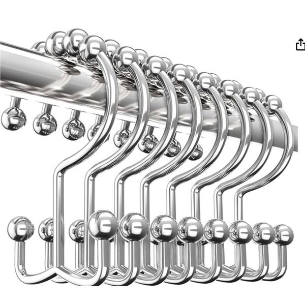 Moda Shower Shower Curtain Hooks Rings 12 Pack, Rust Resistant Double Roller Glide Shower Hooks Lot 