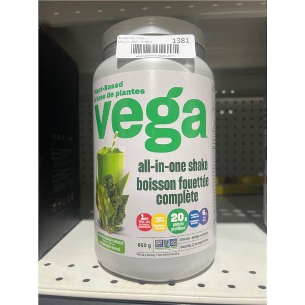 Vega Plant-Based All-In-One Shake, Unsweetened Natural, 860 g