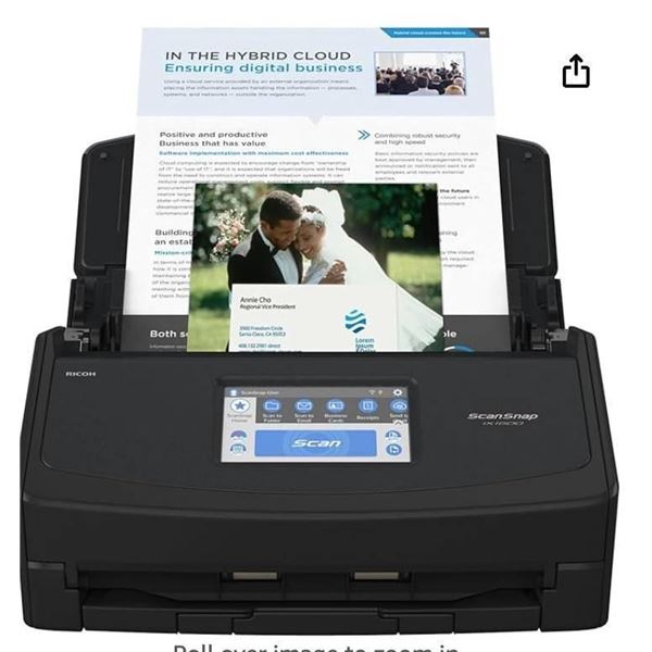 ScanSnap iX1600 Wireless or USB High-Speed Cloud Enabled Document, Photo & Receipt Scanner with Larg