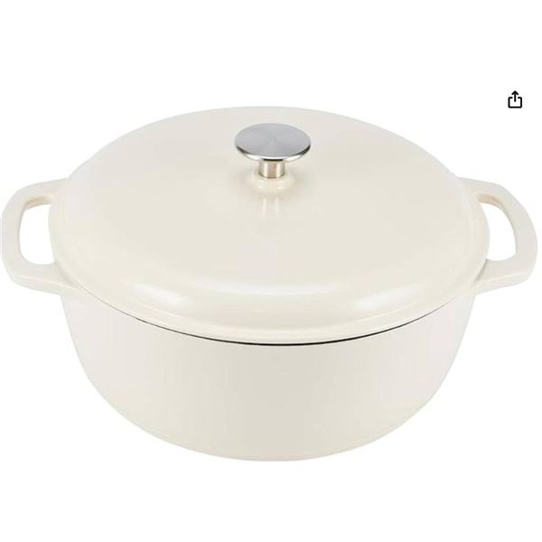 Amazon Basics Enameled Cast Iron 3.3 Qt (3.1 L) Dutch Oven, Ivory