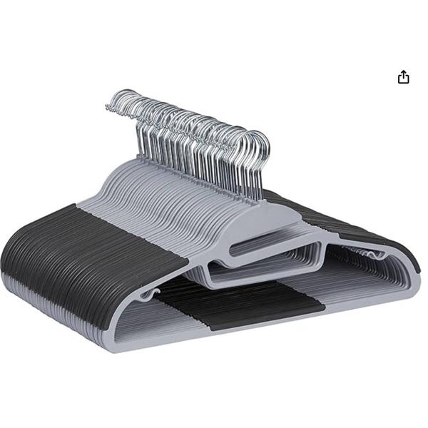 Amazon Basics Rubber Coated Plastic Hangers, Pack of 50, Gray