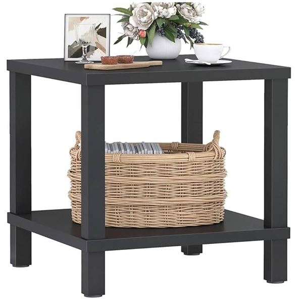 Black End Table, Bedside Table 20 Inch Square, Easy Put Together