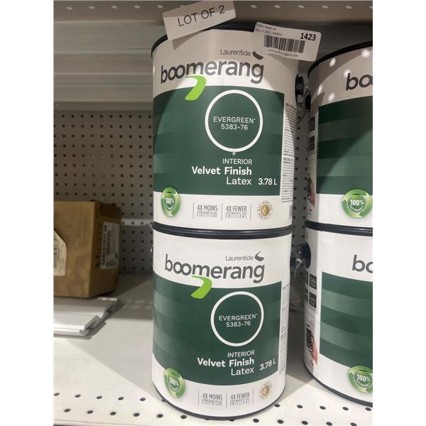 Lot of 2 Laurentide Boomerang Interior Velvet Finish Latex Paint, 3.78L Evergreen